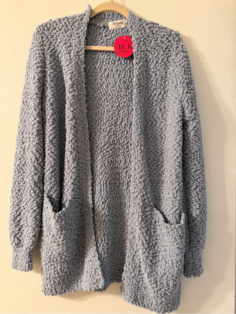 Zenana Outfitters Light Blue Popcorn Knit Open-Front Cardigan